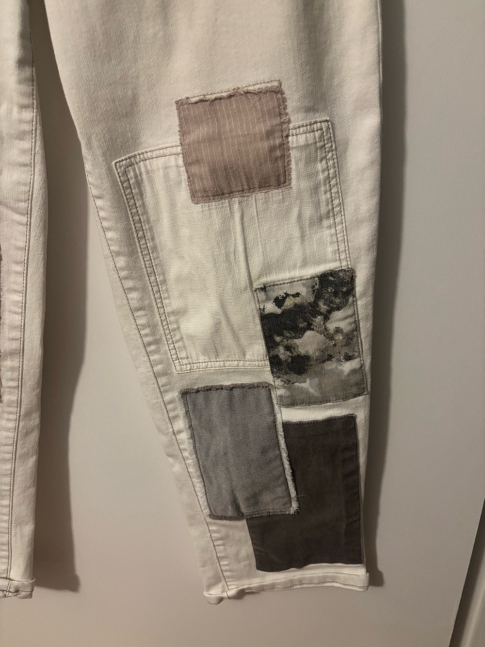 Retro Boho Cream High-Rise Patchwork Boyfriend Jeans Y2K 90s Style Size 8 - Picture 2 of 7